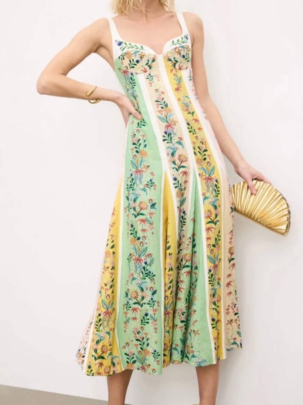 Brand New With Tags Christian LaCroix Floral Panel Linen-blend Midi Dress, Gorg!
